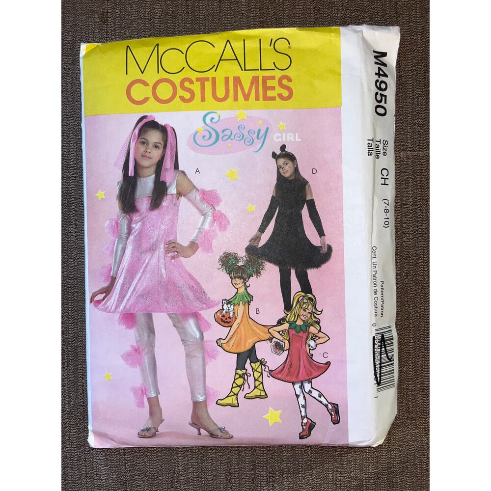 McCalls Sewing Pattern M4950 Girls Sassy Girl Costume Kawaii Kidcore 7-10 UNCUT